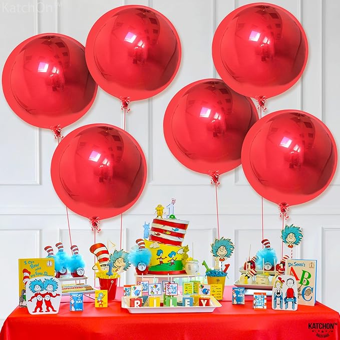 KatchOn, Red Balloons - Big 22 Inch, Pack of 6 | 4D Sphere Red Foil Balloons, Casino Balloons for Red Party Decorations | Metallic Balloons for Birthday Decoration, Carnival, Casino Theme Party