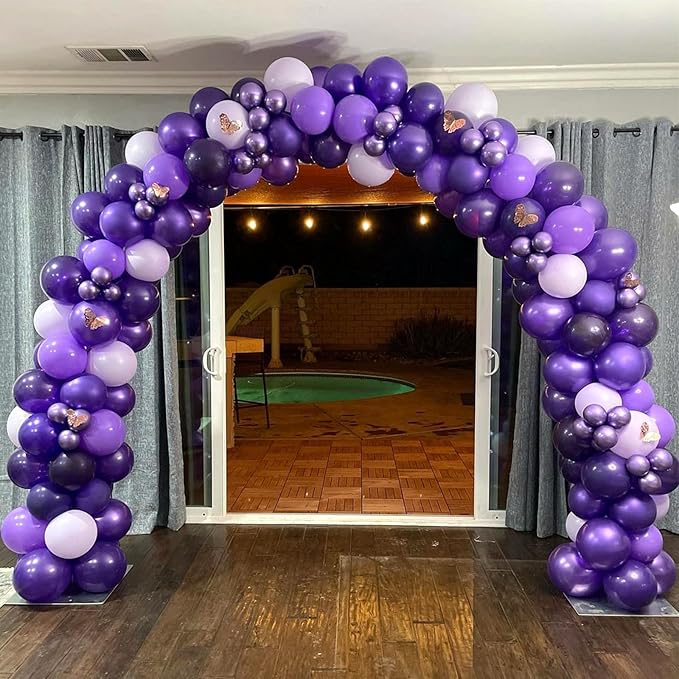 NISOCY 124Pcs Purple Balloons Garland Arch Kit, 18In 12In 10In 5In Different Size Macaron Matte Dark Purple Metallic Purple Balloons for Women Birthday Wedding Baby Shower Halloween Themed Party