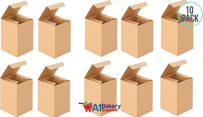 A1 Bakery Supplies Preimer High Kraft Pinstripe Brown Treat Gift Boxes (4 in X 4 in X 6 in 10 Pack)