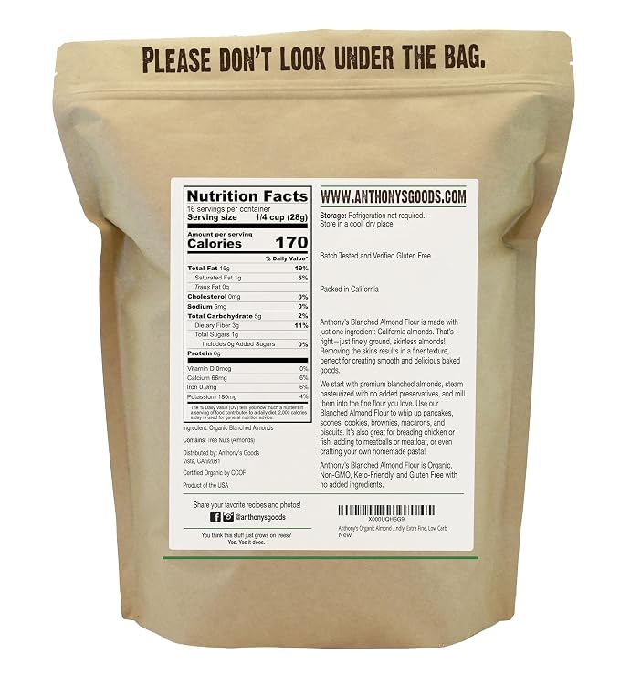 Anthony's Organic Almond Flour, 1 lb, Blanched, Gluten Free, Non GMO, Keto Friendly, Extra Fine, Low Carb (Pack of 2)