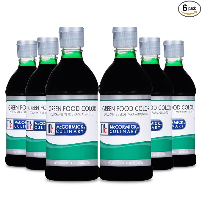 McCormick Culinary Green Food Coloring, 16 fl oz (Pack of 6) - Six 16 Fluid Ounce Bottles of Green Liquid Food Coloring, Add Vivid Green Color to Cakes, Cookies, Icings and More