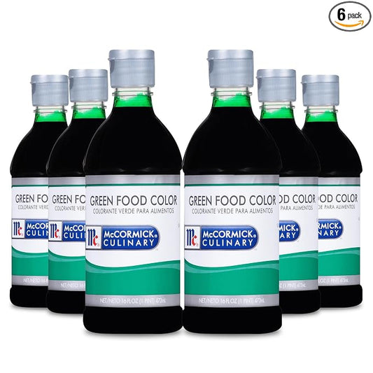 McCormick Culinary Green Food Coloring, 16 fl oz (Pack of 6) - Six 16 Fluid Ounce Bottles of Green Liquid Food Coloring, Add Vivid Green Color to Cakes, Cookies, Icings and More