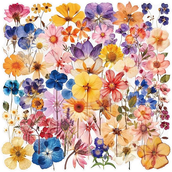 Transparent Flora Stickers,50PCS Vintage Aesthetic Flowers Sticker for Scrapbooks Travel Journal, Vinyl Waterproof for Water Bottles Laptop Phone Scrapbook Supplies DIY Crafts (colourful-B15)