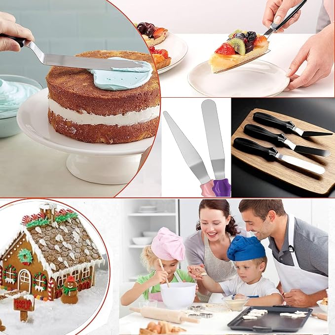 Cake Cream Spatulas, 3 Pieces of Cake Angled Spatula with Stainless Steel, Professional Cake Decorating, Pastry & Baking, Icing Frosting Cream Chocolate Cake Spatula (3 Pcs Black)