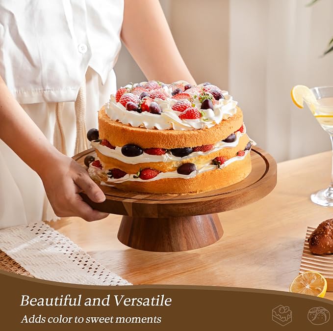 Farmyards Glass Dome Acacia Wood Cake Display Stand with Lid - 2-in-1 Footed Round Cake Holder, Cake Plate Display with Cover for Baking Gifts, Large Dessert Table Display Set & Charcuterie Board