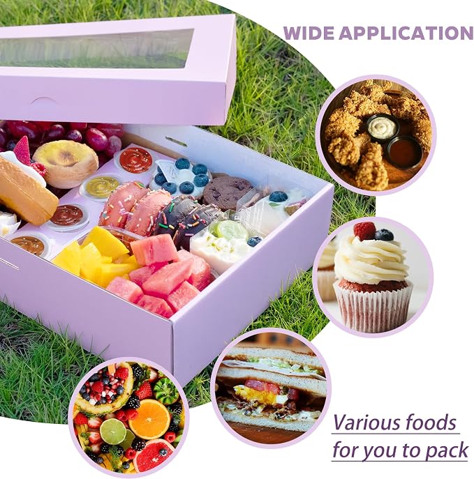 Pastry Serving Box Cardboard Heavy Duty 8PK, Assorted Food Platter Box w/Lid Indoor Outdoor for 5-8 People, Stably Filled Catering Trays w/Lid for Gift(15"x10"x3.5" Pink)