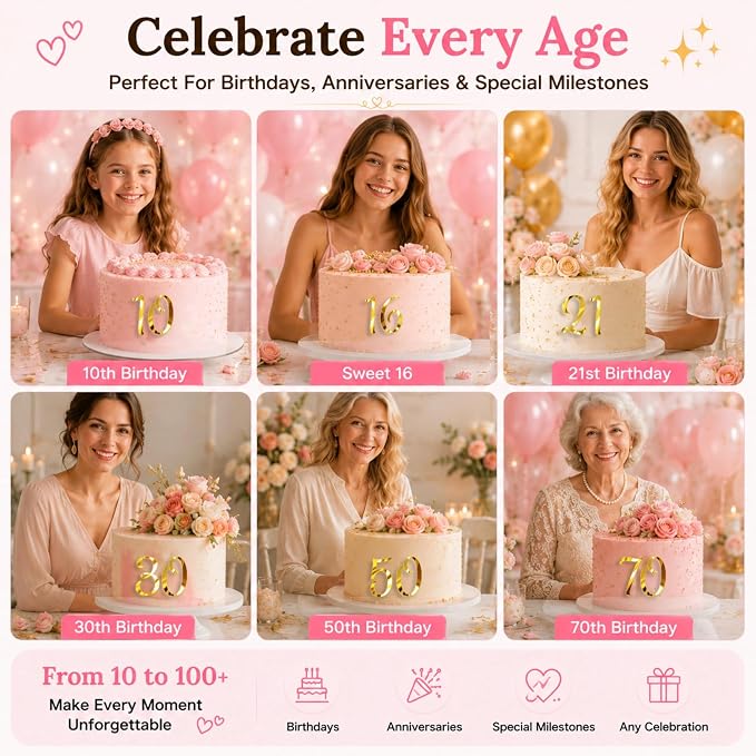 Acrylic Number Cake Topper Gold DIY Mirrored Cake Topper 0-9 Number Set Suitable for Wedding, Birthday, Party Decoration