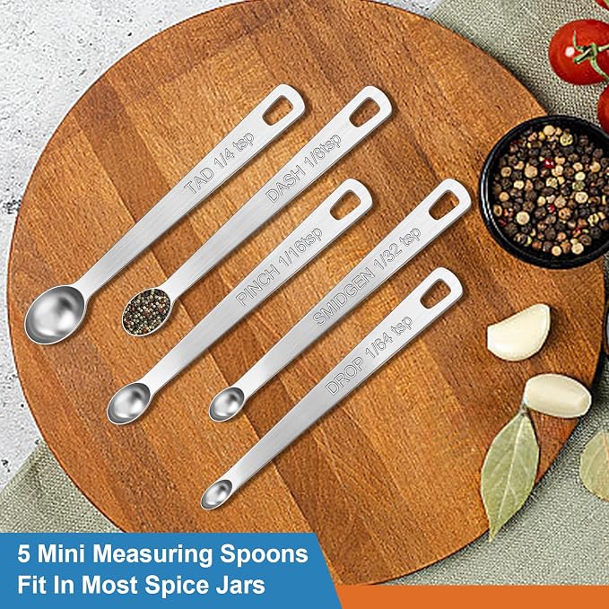 Wildone Stainless Steel Magnetic Measuring Spoons with Strong Magnets, 14pc | Including 8 Double Sided Magnetic Measuring Spoons, Leveler and 5 Mini Spoons for Spice Jar and Liquid Measuring, Multicolor