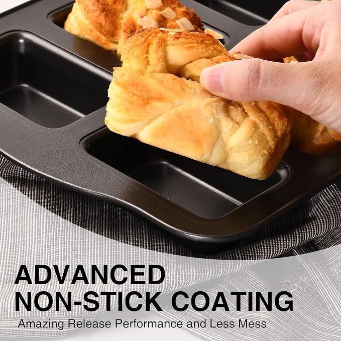 HONGBAKE Mini Loaf Baking Pans, Nonstick Small Cornbread Pan, Tiny Banana Bread Pan, Heavy Duty Carbon Steel Brownie Tin, 8-Cavity, Dark Grey