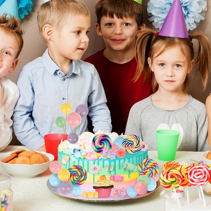 33PCS Candyland Cupcakes Toppers Candy Cake Topper with Donut Lollipop Candy Cakes Colorful Candyland Cake Decoration for Kids Sweet Themed Birthday Party Supplies
