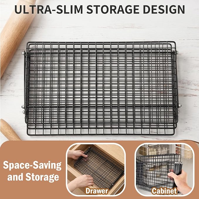 Collapsible Cooling Rack with Adjustable 3 Setting Design, 2/3/4-Tier Upgraded Heavy Duty Wire Cooling Rack, Stackable Baking Cooling Rack for Cookies, Bread & Roasting, Cookies Baking Gifts