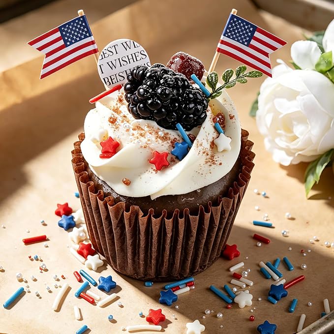 Red White and Blue Sprinkles, 4.6oz 4th of July Sprinkles for Cake Decorating, Patriotic Stars and Jimmies Mix for Ice Cream Cupcakes Brownie Cookie Dessert Topping