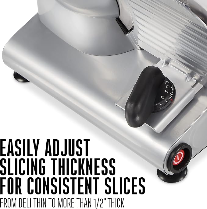 Weston Electric Meat Cutting Machine, Deli & Food Slicer, Adjustable Slice Thickness, Non-Slip Suction Feet, Removable 7.5" Stainless Steel Blade, Easy to Clean (61-0750-W)