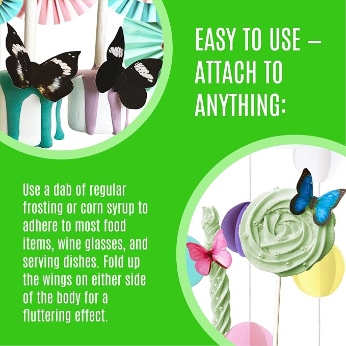 Sugar Robot Inc. Edible Butterflies for Cake Decorating - Assorted Sizes, Premium Crafted in the USA - Butterfly Cake Toppers & Cupcake Decorations (Green)