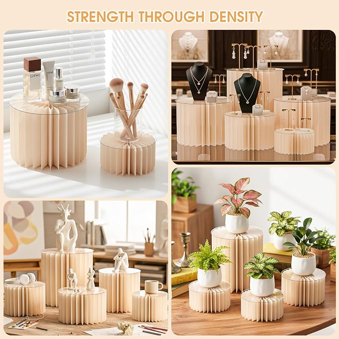 10 Pack Buffet Risers Foldable High Load-Bearing Food Display Risers for Buffet Table, Cylinder Cake & Dessert Stands for Weddings Party Catering Home Cupcake Stand Display with Clear Acrylic Tops