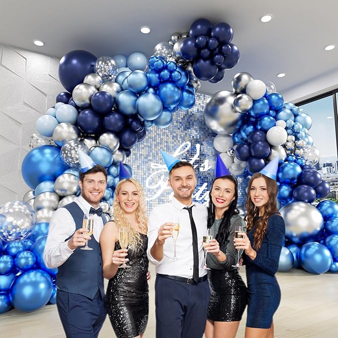 134pcs Blue Balloon Arch Kit, Blue Balloon Garland with Blue and Silver Balloons for Wedding Baby Shower Graduation Birthday Party Decorations