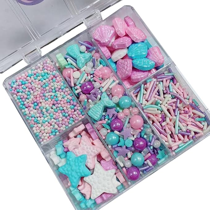 Sentovac Mermaid Sprinkles Nonpareils Jimmies Starfish Shell Mix Edible Sprinkle for Cake Decorating Candy Cookie Baking Decorations Mermaid Party Birthday Supplies