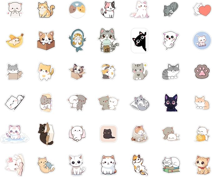 100Pcs Cute Cat Stickers Kawaii for Water Bottle and Laptop - Cute Cat Party Supplies & Decorations, Waterproof Vinyl Decals, Kawaii and Animal Stickers, Gifts for Women & Men