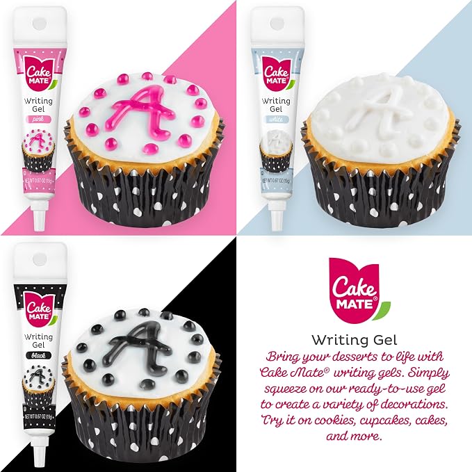 Cake Mate 9 Pack Edible Cake Writing Gels for Cake and Cookie Decorating - Easy Squeeze Gel in Vibrant Colors (0.67 oz Each) - Perfect for Cakes, Cupcakes, Cookies, and Brownies