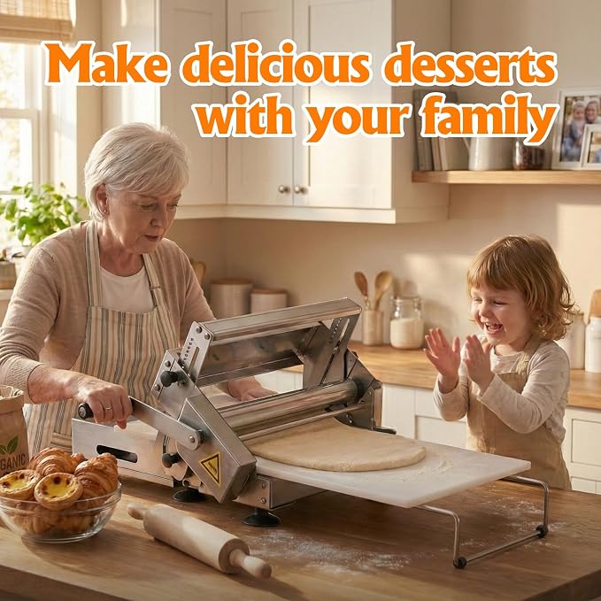 Dough Sheeter Machine - Folding Dough Rolling Machine, Manual Dough Roller, 0.2-27mm Adjustable Thickness Stainless Steel Puff Pastry Roller for Home & Commercial Use 5p2 (12 inch)