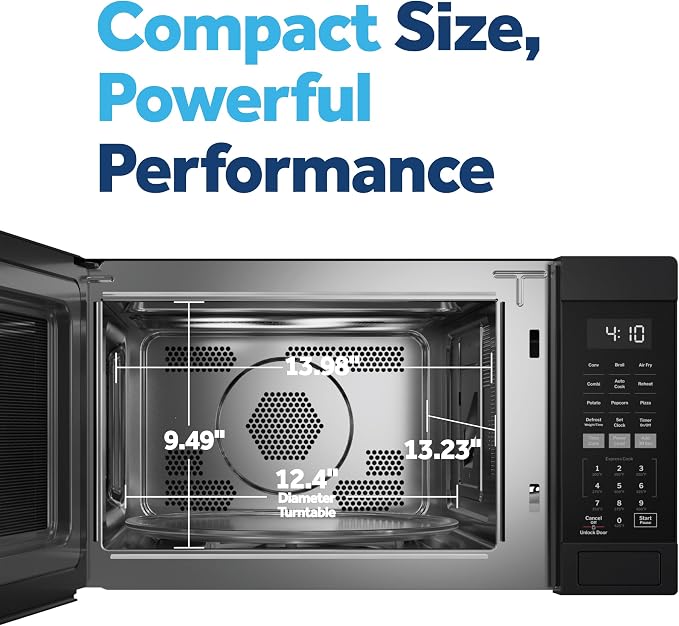 GE 4-in-1 Countertop Microwave Oven, 1.0 Cu Ft, 1050W Convection Microwave with Air Fry & Broil, Compact and Quiet, Black, Ideal for Apartments, Dorms & Offices, GCST10A1WBB