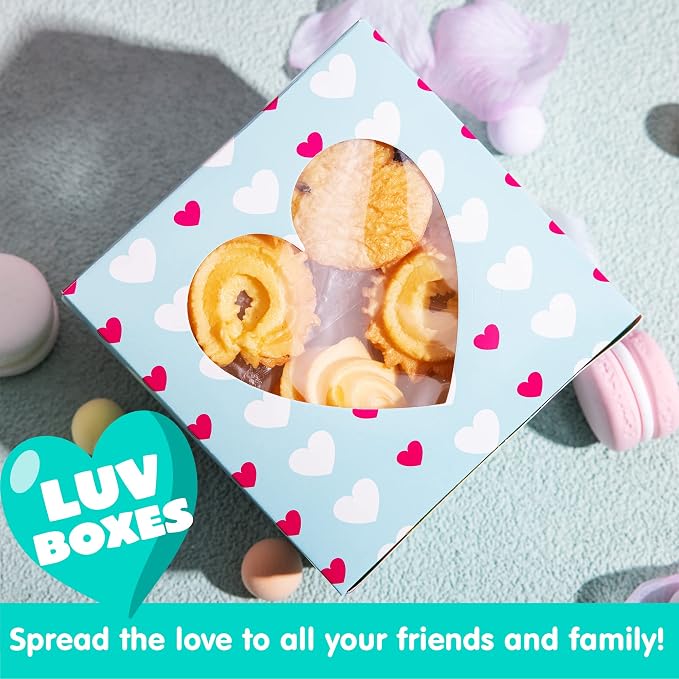 JOYIN 24 Pcs Valentine’s Day Bakery Treat Boxes,Valentines Cupcake Boxes,Cookie Cardboard Boxes with with Heart PVC Window for Holiday Pastries,Wedding Doughnut