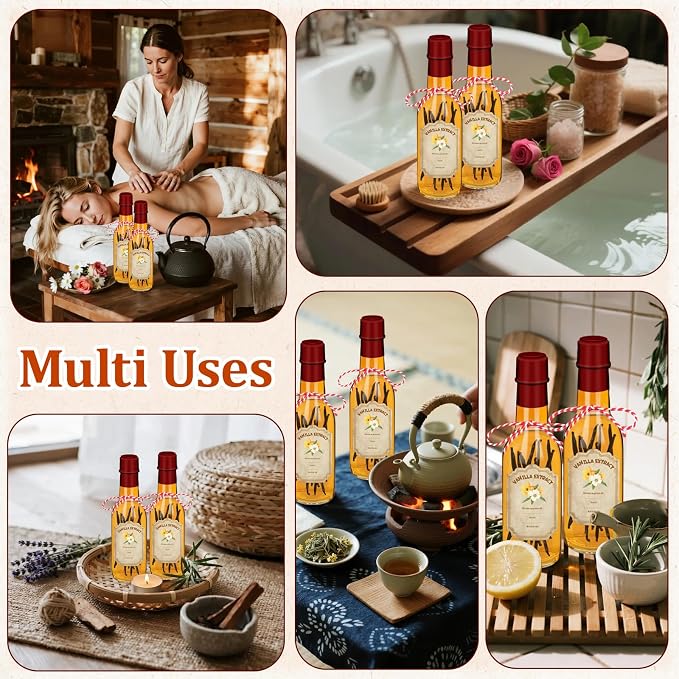 16 Pack 5 oz Glass Vanilla Extract Bottles with Lids, Labels, Shrink Bands & Funnel – Ideal for Syrup, Essential Oils, and Homemade Extract Gifting