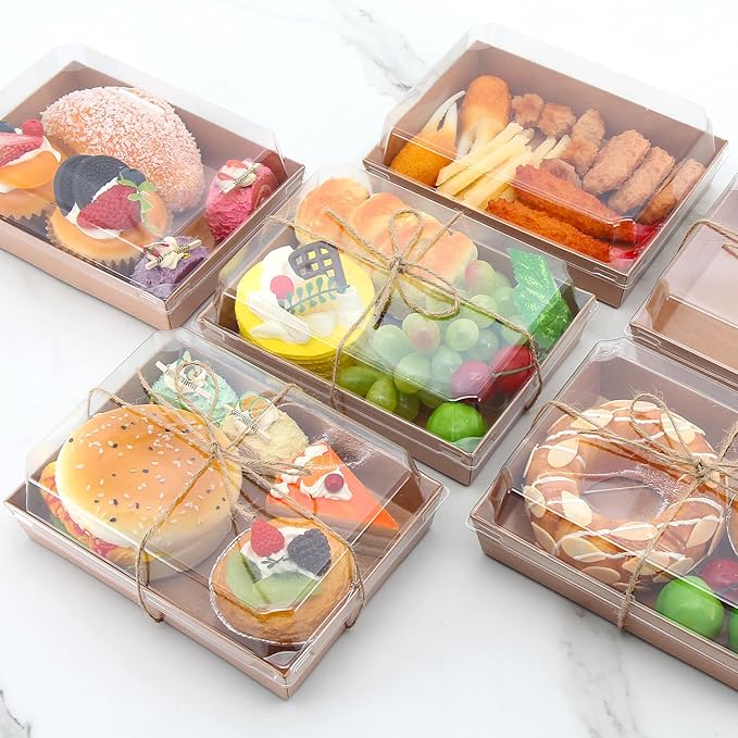7x5x2.5 Charcuterie Boxes with Clear Lids, Large Disposable Bakery Dessert Boxes, Bakery Take Out Containers, To Go Food Container for Chocolate, Sandwich, Cookie, Cupcake, Pastries (50, Brown)