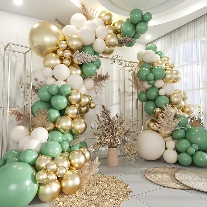 Green White Gold Balloon Garland Arch Kit, 160Pcs Latex Balloons Different Size Balloons 18 12 10 5 inch for Birthday Baby Shower Wedding Bridal Shower Party Decorations