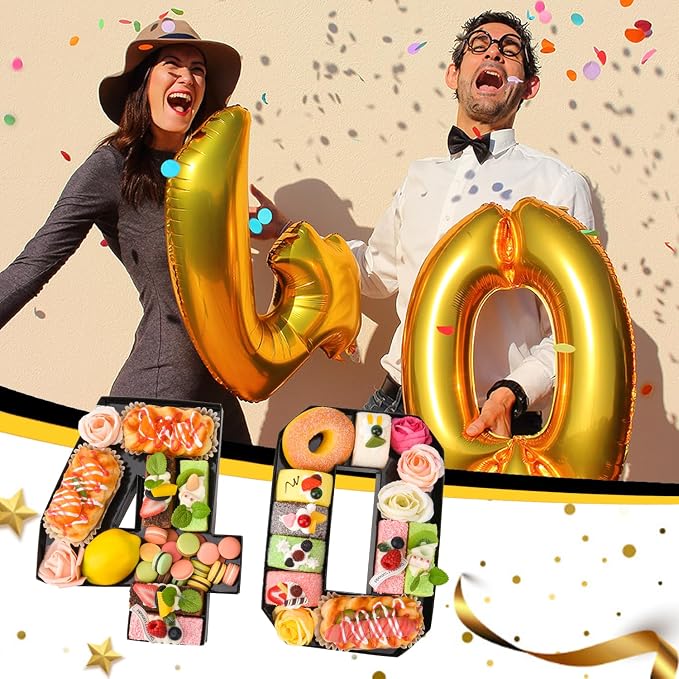 Cardboard Number for Charcuterie 40 Set Fillable Tray 10.2'' Black Charcuterie Paper Box for 40th Birthday Anniversary Party Decorations Chocolate Candy Cupcake Container