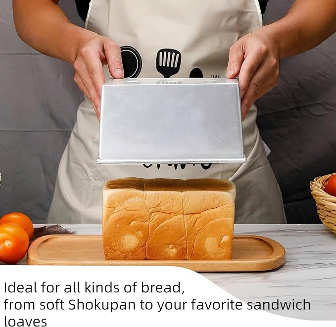 Shokupan Bread Pan 1.5 Loaf - Japanese Bread Pan, Pullman Bread Pan with Lid, Iron Aluminum Plated for Commercial Use, Durable Silver Mold