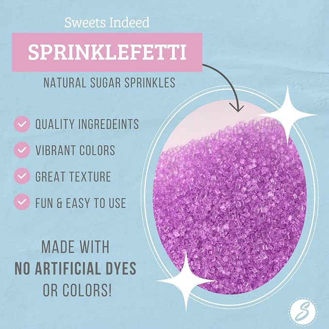 Sweets Indeed Dye Free Purple Sugar, Dye Free, Edible Sprinkles, No Artificial Dyes, Perfect for Cake Decorations, Baking, Ice Cream, Cookies, Cupcake Topper 3.35 ounces (Dye Free Purple Sugar)
