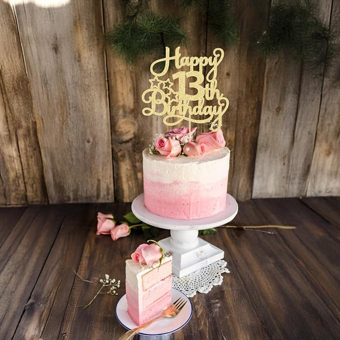 1 Pack Happy 13th Birthday Cake Topper Gold Glitter 13 Official Teenager Cheers to 13 Years Old Birthday Cake Pick for Celebrating 13th Birthday Anniversary Party Cake Decorations Supplies