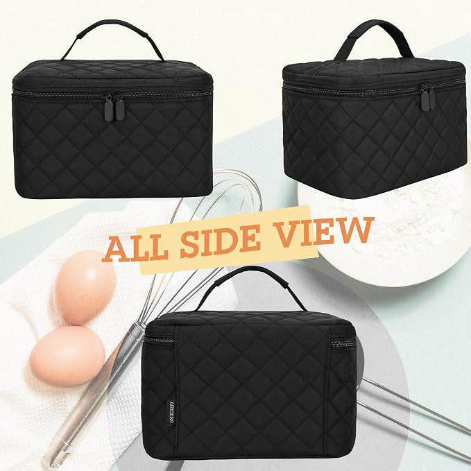 Quilted Electric Hand Mixer Carrying Bag for KitchenAid 5/6/7/9 Ultra Power Speed Mixers, Hand Mixer Electric Handheld Bag with Handle for Kitchenaid Mixer Attachments, Black