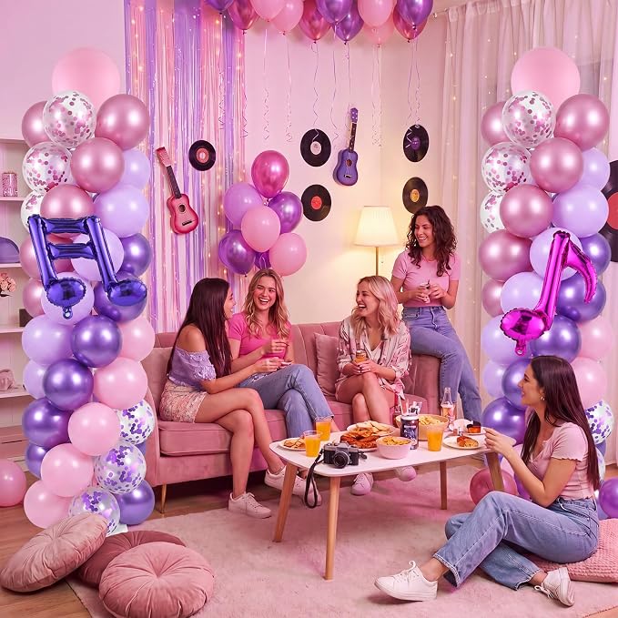 Skylety 2 Sets Kpop Music Balloon Column Stand Kit Adjustable Music Purple Pink Balloon Stand with Bases for Birthday Wedding Graduation Party Baby Shower Decorations Supplies