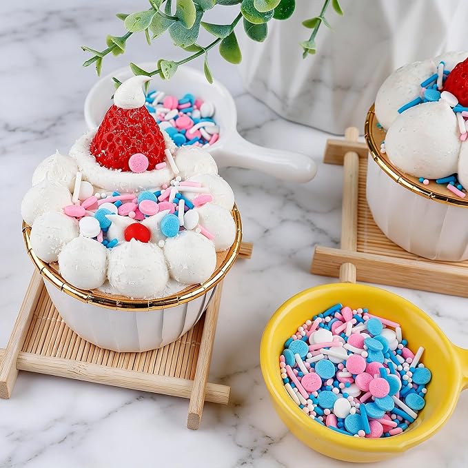 Pink Blue White Sprinkles for Cake Decorating, 4.6oz Pastel Sprinkles 3-Mix Nonpareils Confetti Jimmies for Cupcakes Ice Cream Dessert