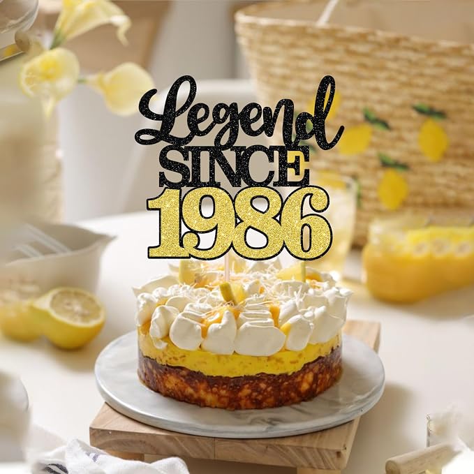 1 PCS Legend Since 1986 Cake Topper Black Gold Glitter Forty Happy 40th Birthday Cake Pick Cheers to 40 Years Cake Decoration for 40th Birthday Wedding Anniversary Party Decorations Supplies
