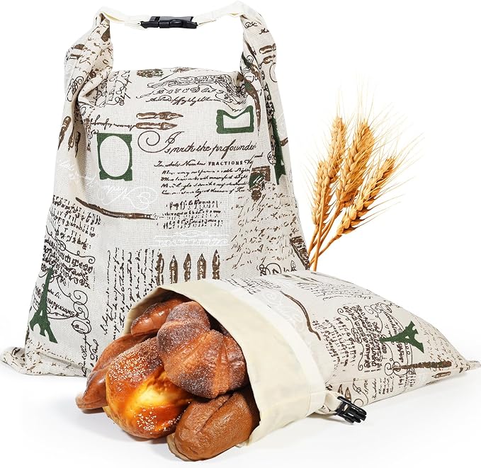 CHENGLIN Beeswax Cotton Bread Bags - Large Reusable Sourdough Storage Bags for Homemade Bread, Baguette & Loaf – Eco-Friendly, Washable, Breathable