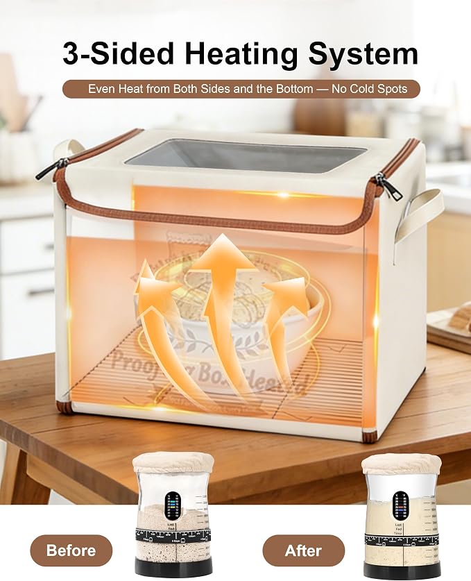 COCO BIRD Folding Bread Proofing Box with Window & Hygrometer, 55–133°F Precise Temp Control, 48H Timer, 5-Layer Insulation, Multi-Side Heating, Steel Rack & Bread Bags, for Sourdough, Yogurt & Pizza