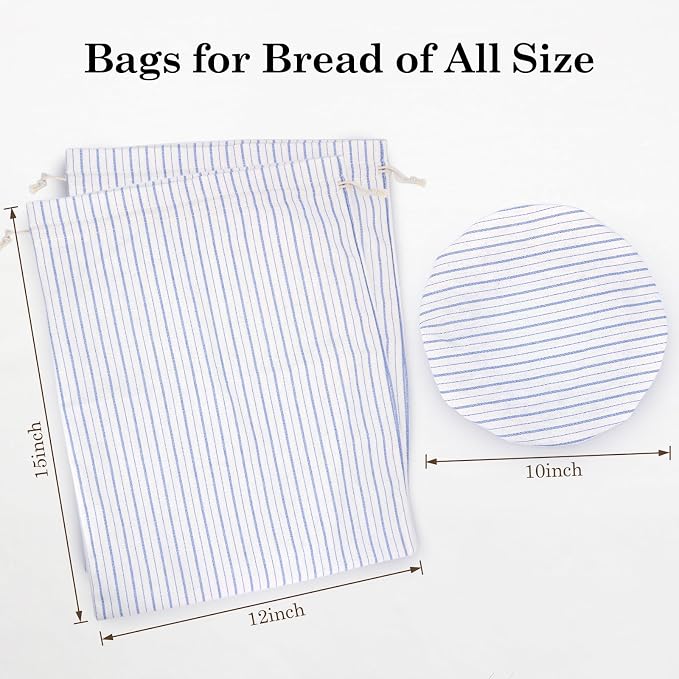 Reusable Bread Bags for Homemade Bread with TPU Lining & Proofing Bowl Cover, Organic Cotton Sourdough Bread bags for Baker Lovers (stripe)