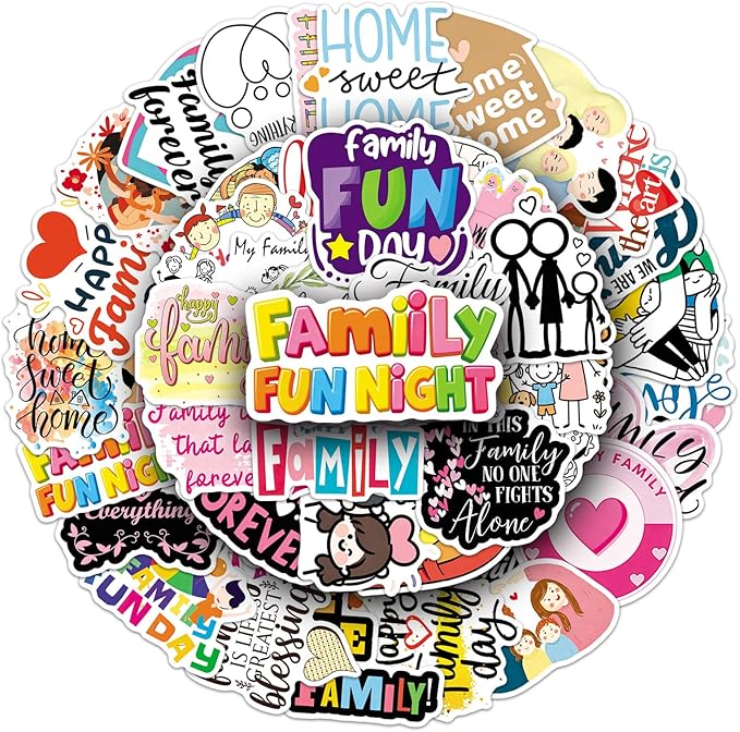 50Pcs Family Themed Stickers, Inspirational Home Sweet Home Vinyl Decals for Water Bottles, Laptops, Journals, Scrapbooks & Gifts (Family)