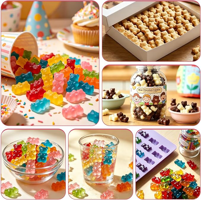 CAKETIME Gummy Bear Mold Silicone, Bear Snack Molds Gummies Trays Molds with Dropper for Candy Chocolate, 4Pcs Medium & Mini