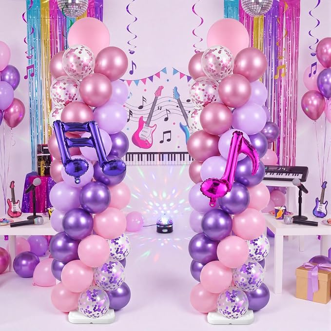 Skylety 2 Sets Kpop Music Balloon Column Stand Kit Adjustable Music Purple Pink Balloon Stand with Bases for Birthday Wedding Graduation Party Baby Shower Decorations Supplies