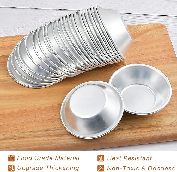 25 Pack Egg Tart Molds, Puto Molder Cookie Steamer Dessert Molds, Small Aluminum Nonstick Pans Pie Molds for Baking Pies Cupcakes Mini Cakes Puddings Jellies