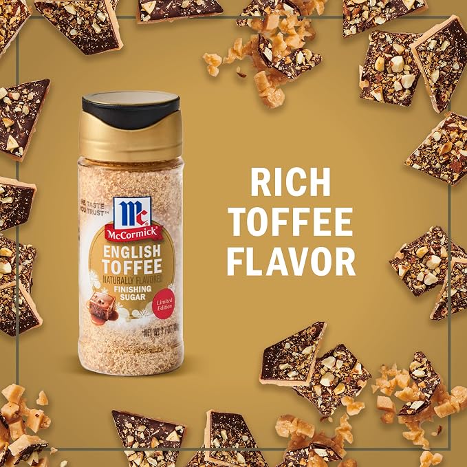 McCormick Finishing Sugar, English Toffee, Limited Edition, Rich & Buttery Sweetness for Hot Chocolate, Cookies, Cake, Pie, Cocktails, and More, 3.7 oz