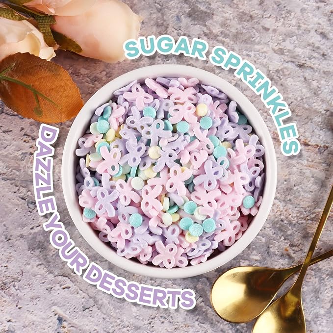 Sprinkles for cake decorating, 7 Ounces Macaron Color Bows Confetti Sprinkles for Cupcake, Cookies, Ice Cream Topper, Edible Cake Decorationss, Baking Desserts