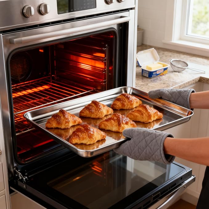 Pack Jelly Roll Pan Set of 2, 15.9” x 12” Stainless Steel Cookie Sheets for Baking, Non Stick Baking Sheets for Oven Heavy Duty Baking Trays