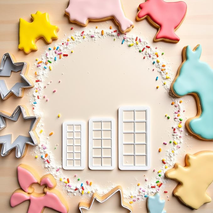 3Pcs White Square Cookie Cutter Set, Geometric Multicutter Cake Fondant Cutter,3 Size Square Biscuit Cutters Cake Decorating Use Safety Easy to Store,Cookie Cutters Baking Tools and Accessories