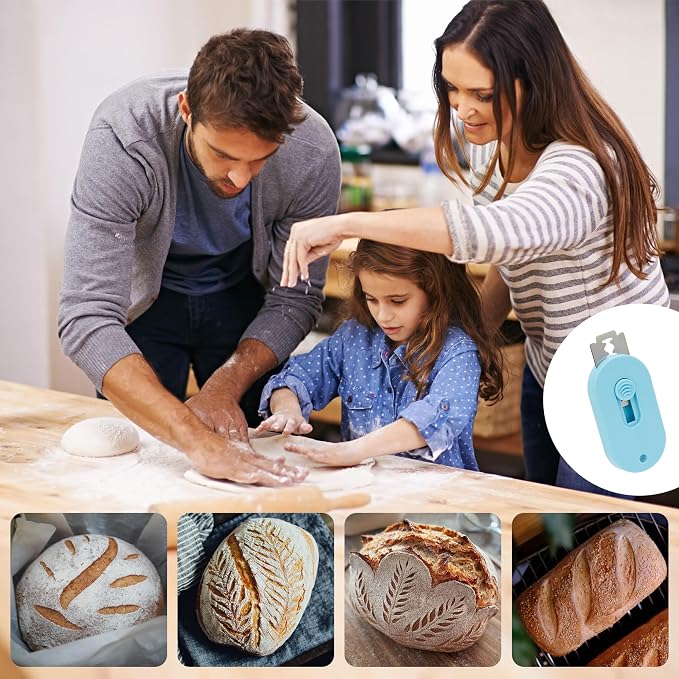 Bread Lame, Retractable Dough Scoring Tool with 5 Razor Blades, Professional Sourdough Scorer for Artisan Baking, Safe Non-Slip Handle & Finger Guard (Blue)