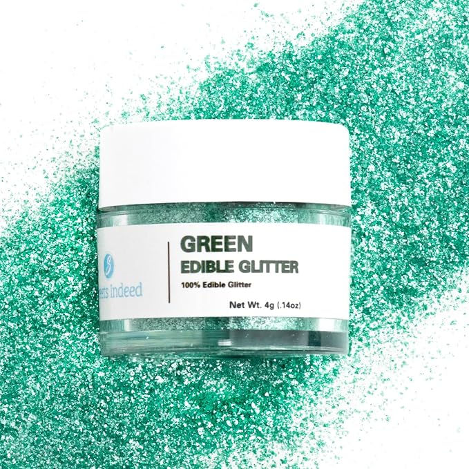 Sweets Indeed, Edible Glitter, Perfect for Drinks, Cocktails, Beverages & Cake Decorating, Dessert Cake Topper, Gift, 4 grams (Green Edible Glitter)